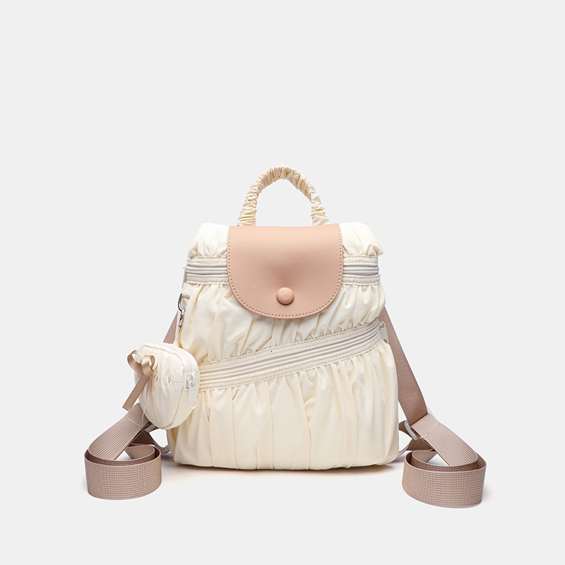 designer White Button Cloud Backpack for Women, College Style Small School Bag, Campus Commuter Travel Backpack, Cute Sweet Girl Bag