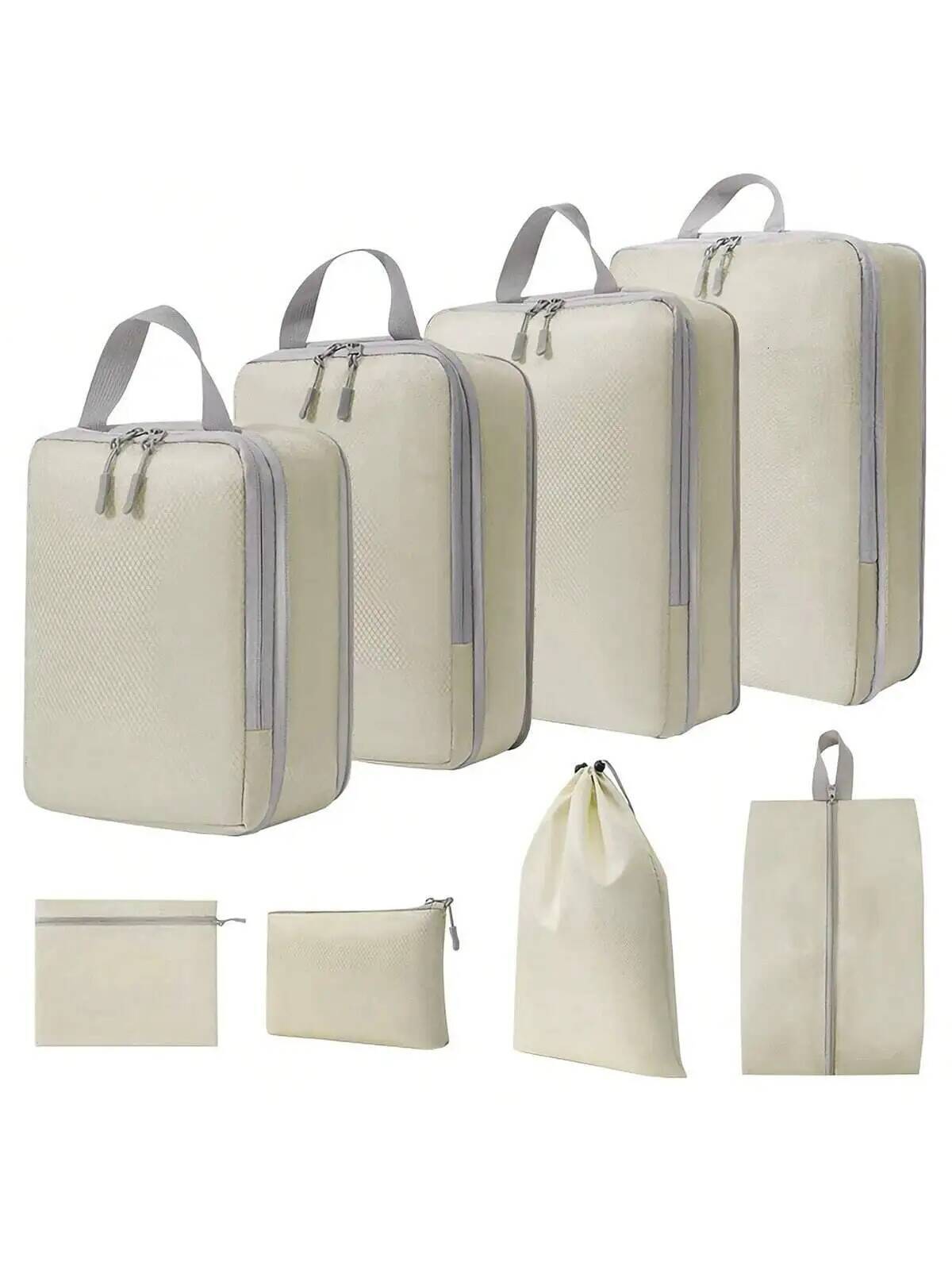 Set/8 pcs Compressible Packing Travel Storage Bag Cubes Waterproof Suitcase Nylon Portable With Handbag Lage Organizer