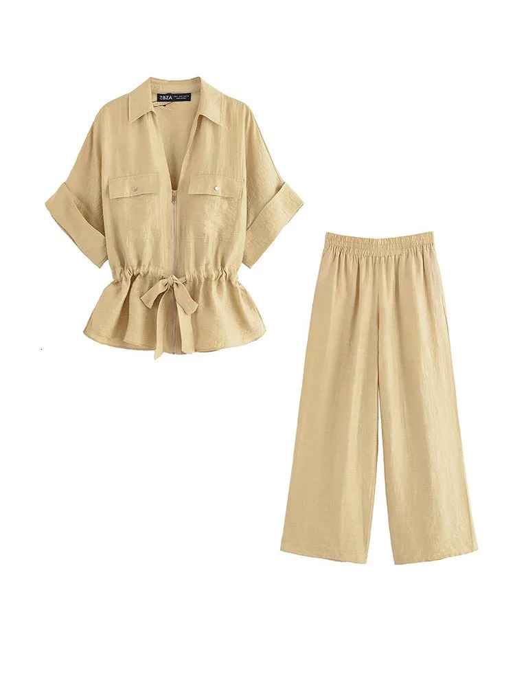 Women Summer 2-Pieces Sets Fashion Loose Solid Shirts Tops and Wide Leg Pants Female Elegant Street Two Suits Clothing 250527