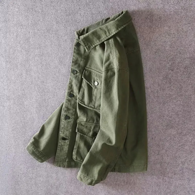 Spring and Autumn Mens Fashion Casual Loose Jacket Solid Pocket Work Wear Denim 250530