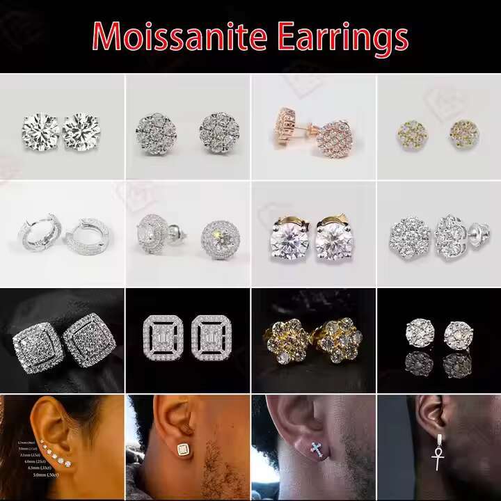 Luxury Hoop Earrings 925 Sterling Silver Custom Hip Hop Jewelry Vvs Iced Out Moissanite Earrings