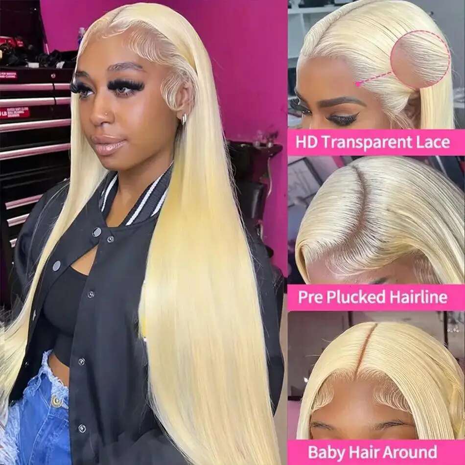 613 Blonde HD Front Brazilian Straight Human Hair For Women Transparent 13x6 Lace Frontal Wigs