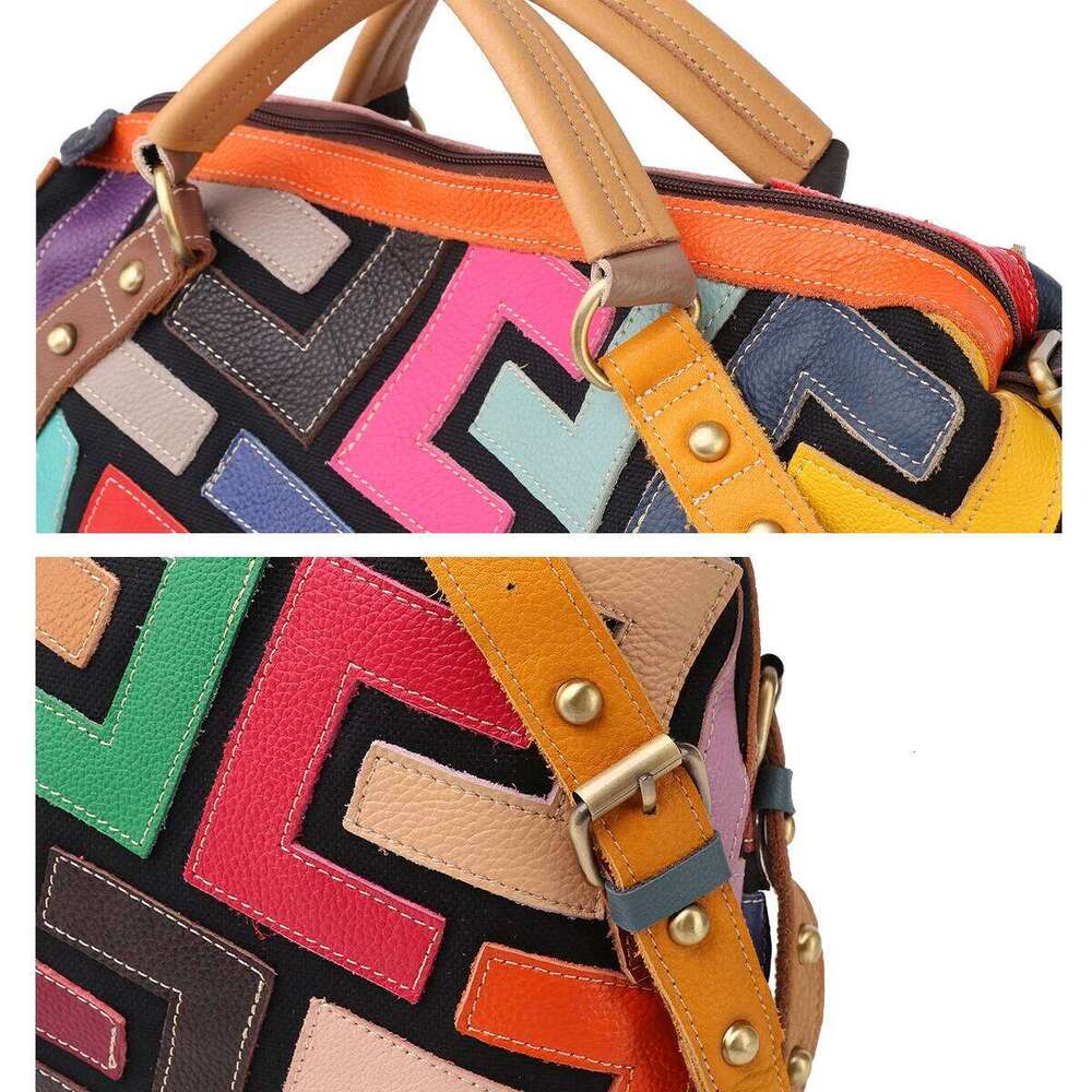 Designer Luxury Leather Geometric Pattern Multi-Color Color Patchwork Riveted Handbag Shoulder Crossbody Bag For Women