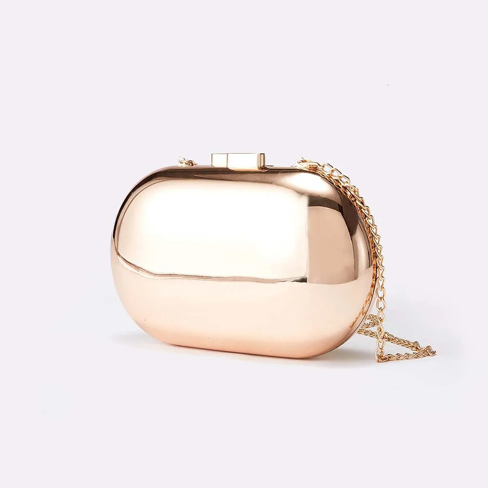 Metallic Oval Egg Clutch Bag Women Evening Party Cute Purse Bright Gold Handbag Wedding Lady Female Day Box Bag 250528