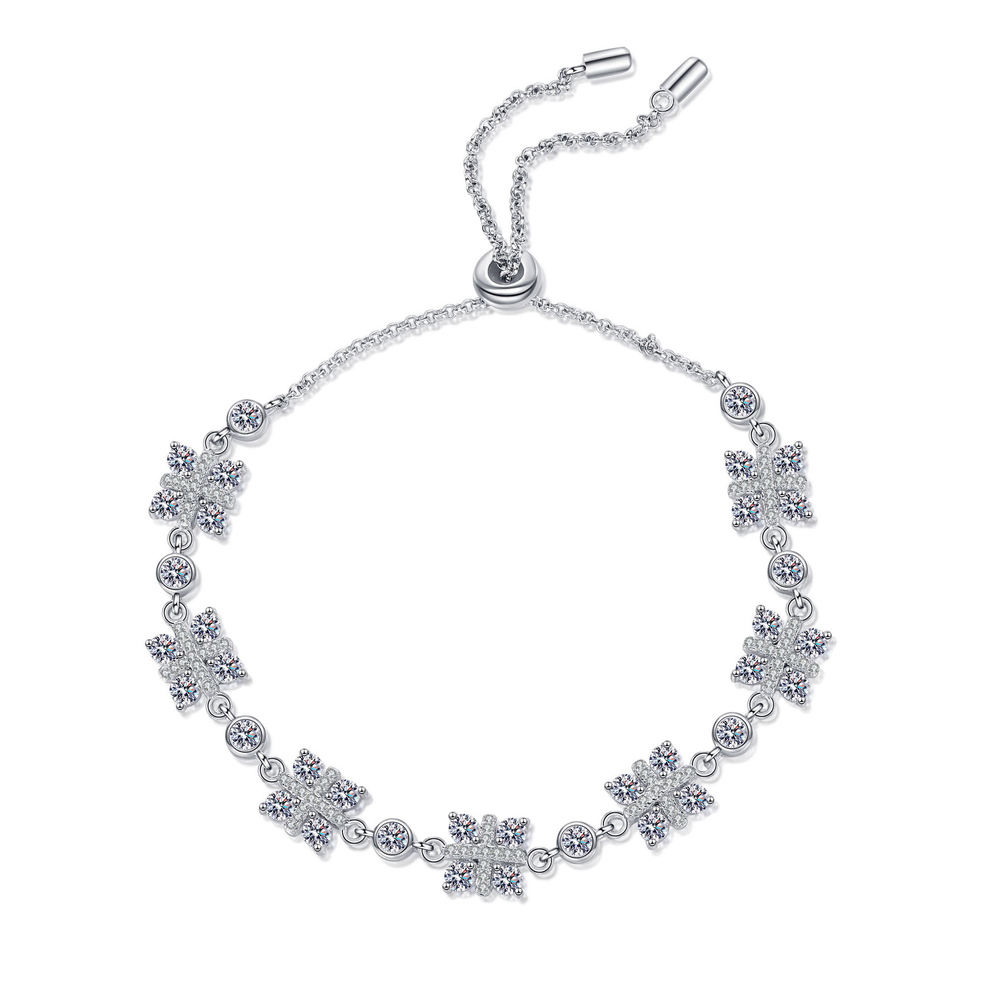 925 Sterling Silver Moissanite Adjustable Bracelet for Women with PT950 Plating Elegant Pull Chain Jewelry