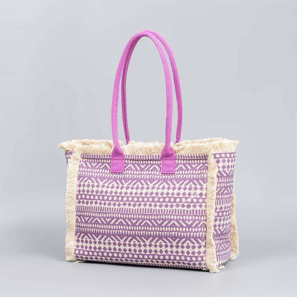 Fashion Canvas Shoulder Vintage Bohemian Tote Bag European And American Large Capacity Zippered Handbag For Women