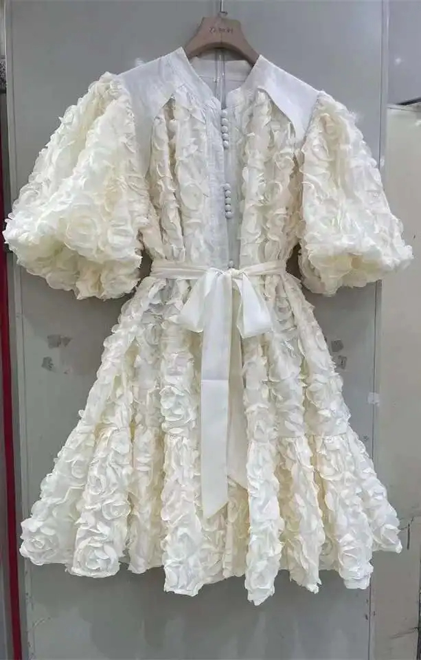 Women Dresses Summer Elegant Luxury 3D Flower Evening Dresses Women Summer Holiday Bubble Sleeve Party Prom Dress Formal Occasion 2025