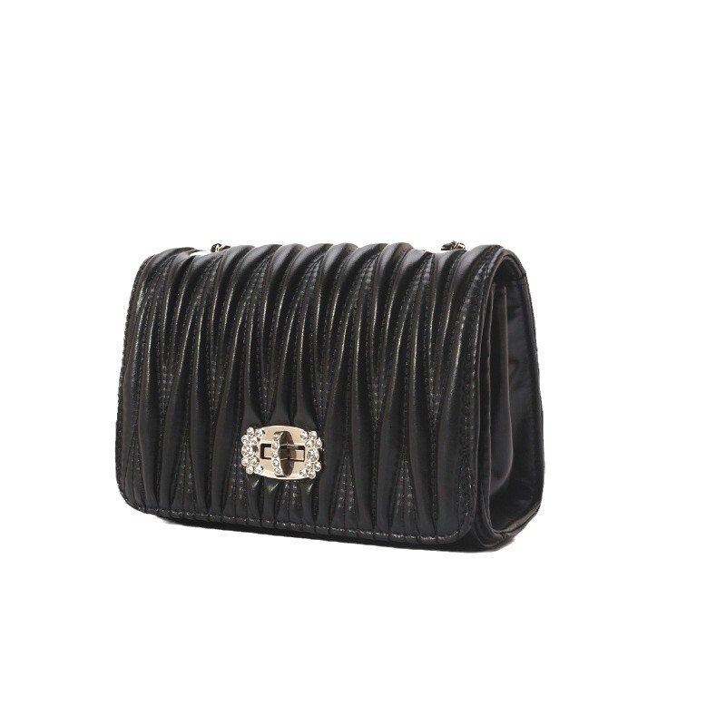 designer New 2025 Fashion Versatile Pleated Chain Rhinestone Small Square Bag for Women Commuting Shoulder Crossbody Bag Wholesale Cross-border