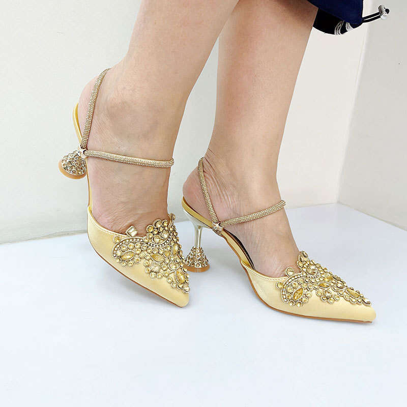 2025 New Style Stiletto Versatile Rhinestone High Heels One-Strap Fashion Pointed Toe Elegant Sandals