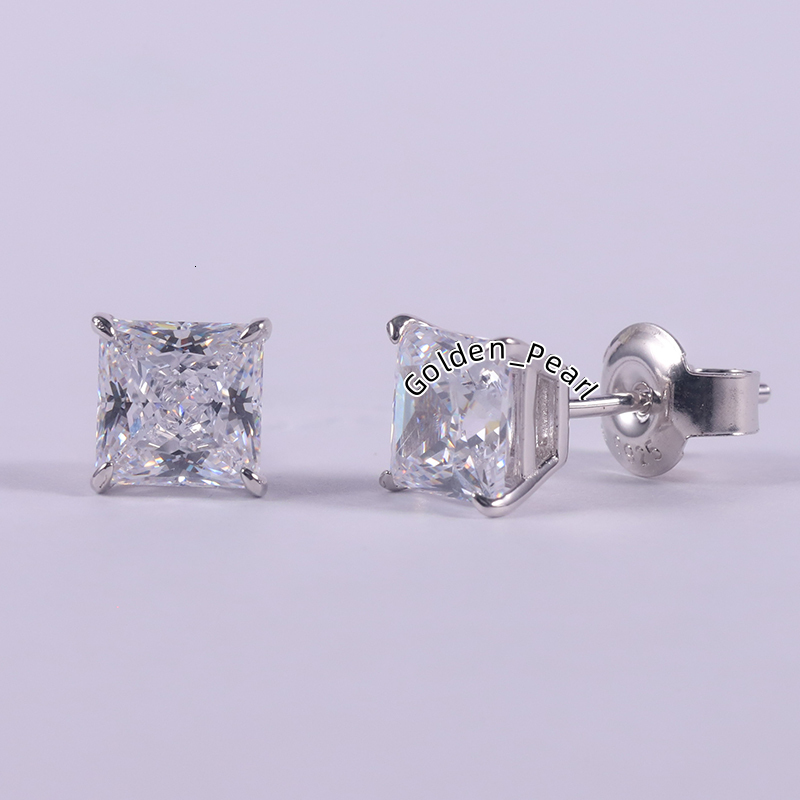 KH280E Abiding Solitaire 5MM Princess Cut CVD HPHT Diamond VS VVS Moissanite Square Couple Stud Earrings 9K 18K Wholesale