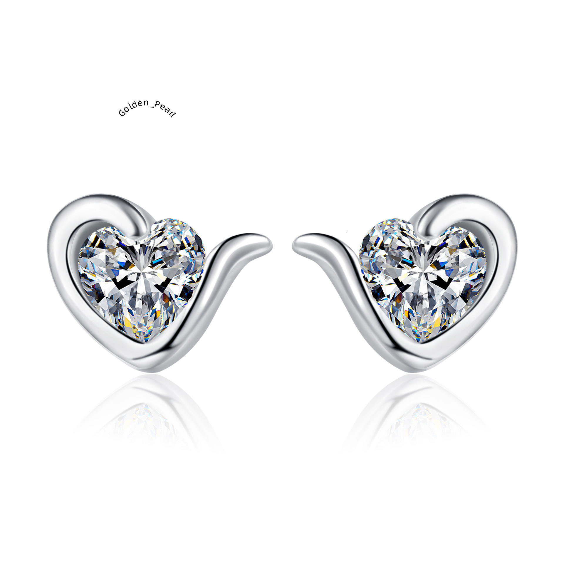 0.6ct Moissanite Diamond Heart Stud Earrings 925 Sterling Silver with Pearl Silver Mosanu Diamond Heart Earrings