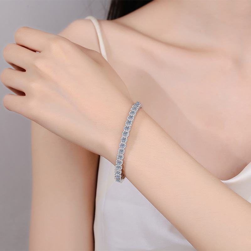 Full Moissanite Tennis Bracelet for Women 925 Sterling Silver PT950 Platinum Plated Bangle Minimalist Sparkle Jewelry Gift
