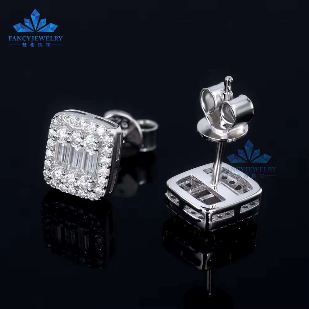 Wholesale Price Hi-Pop Hip Hop Moissanite Stud Earrings Iced Out Baguette VVS Diamond Hola Earring for Party Gifts