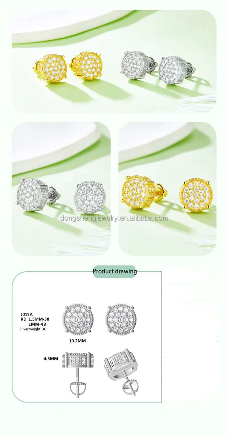 Gra Certificate Women Men Diamond Fashion Jewelry 14K 18K Gold 925 Silver Luxury Vvs Moissanite Roundness Earrings