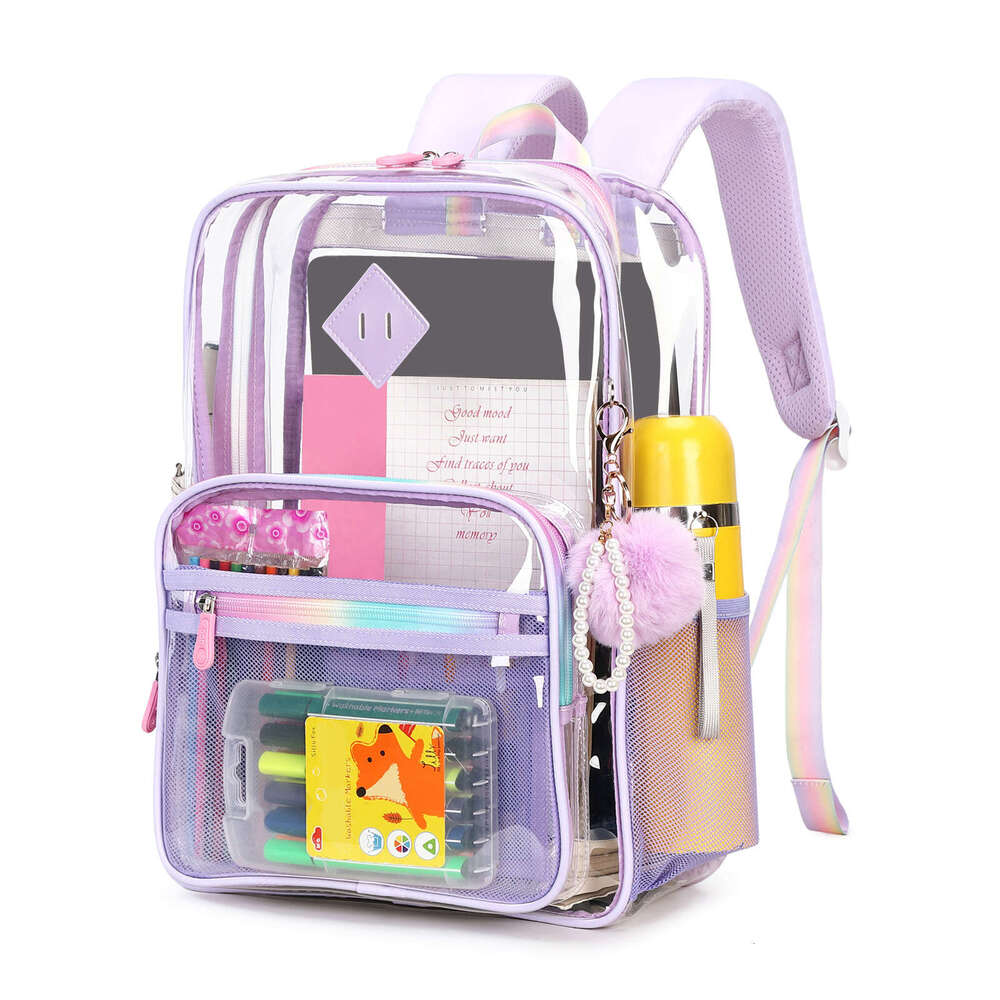 New PVC Transparent Double Shoulder Backpack for Middle School Girls Large Capacity Jelly Bag