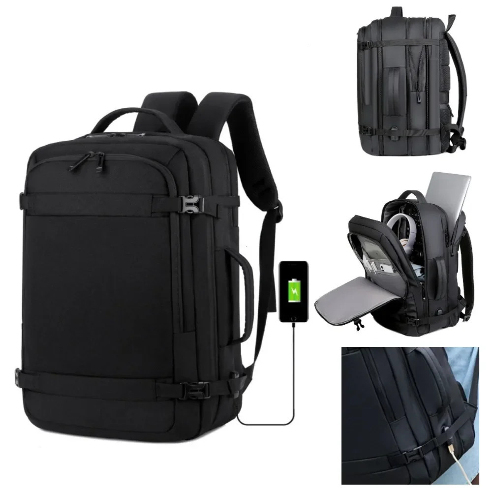 40LExpandable USB Travel Backpack Flight Approved Carry on Bags for AirplanesWater Resistant Durable 17-inch Backpack Men 250530