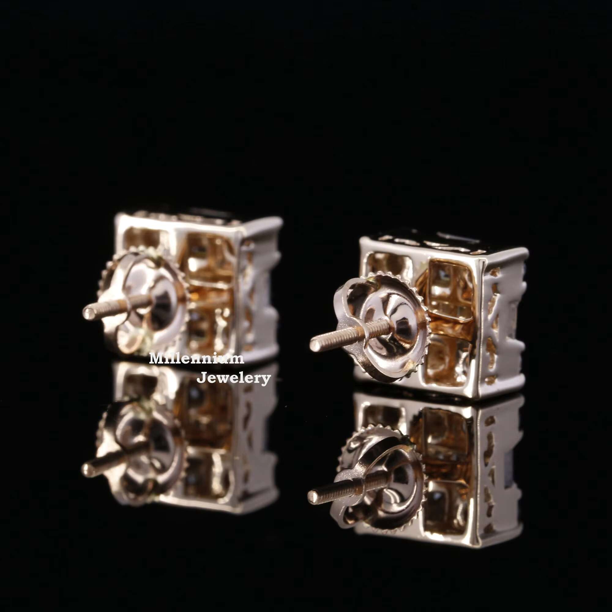Premium Quality Moissanite Earrings Rose Gold Plated Sterling Silver Stud Earrings Square Earrings Screw Back Finding