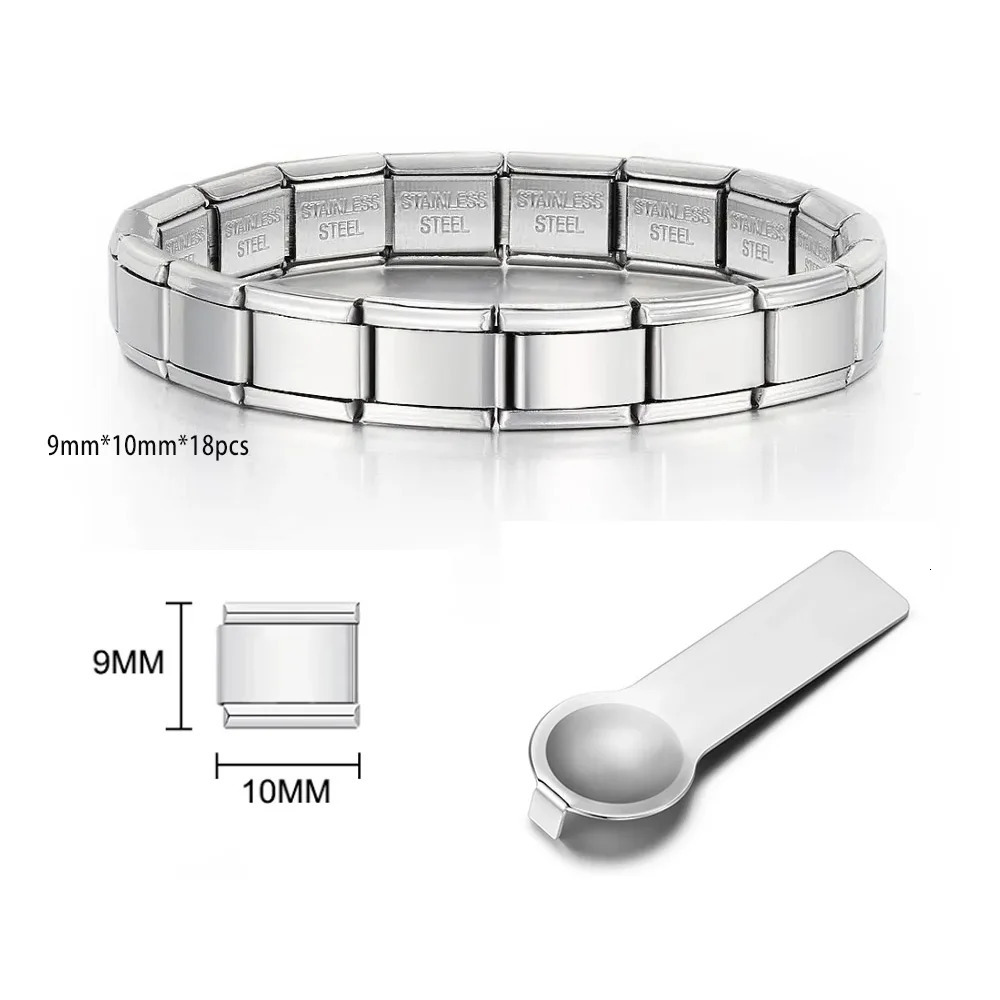 9mm Width Silver Gold Color Italian Charm Link for Women Men Chain Stainless Steel Bracelet on Hand DIY Making Jewelry Wholesale 250528