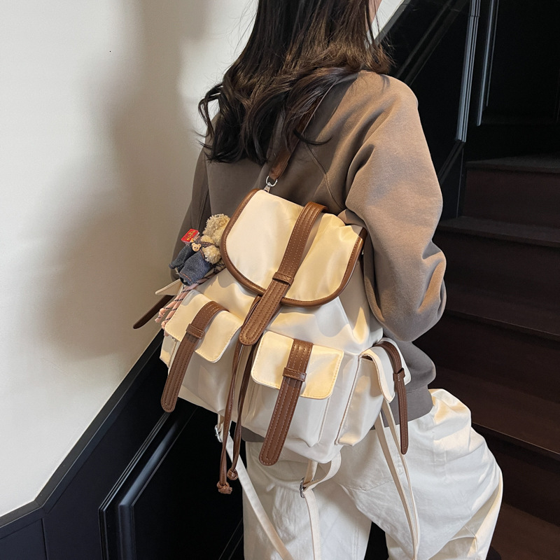 designer Women's Backpack 2025 Nylon Large Capacity Bag with Double Pockets Casual Portable Single Shoulder Underarm Bucket Bag