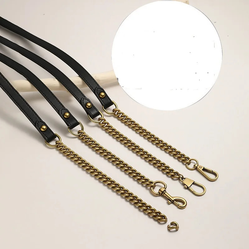 Black Leather Antique Brass Gold Metal Chain Shoulder Strap Women Flap Handbag Lady Camera Bag Purse 120cm 250530