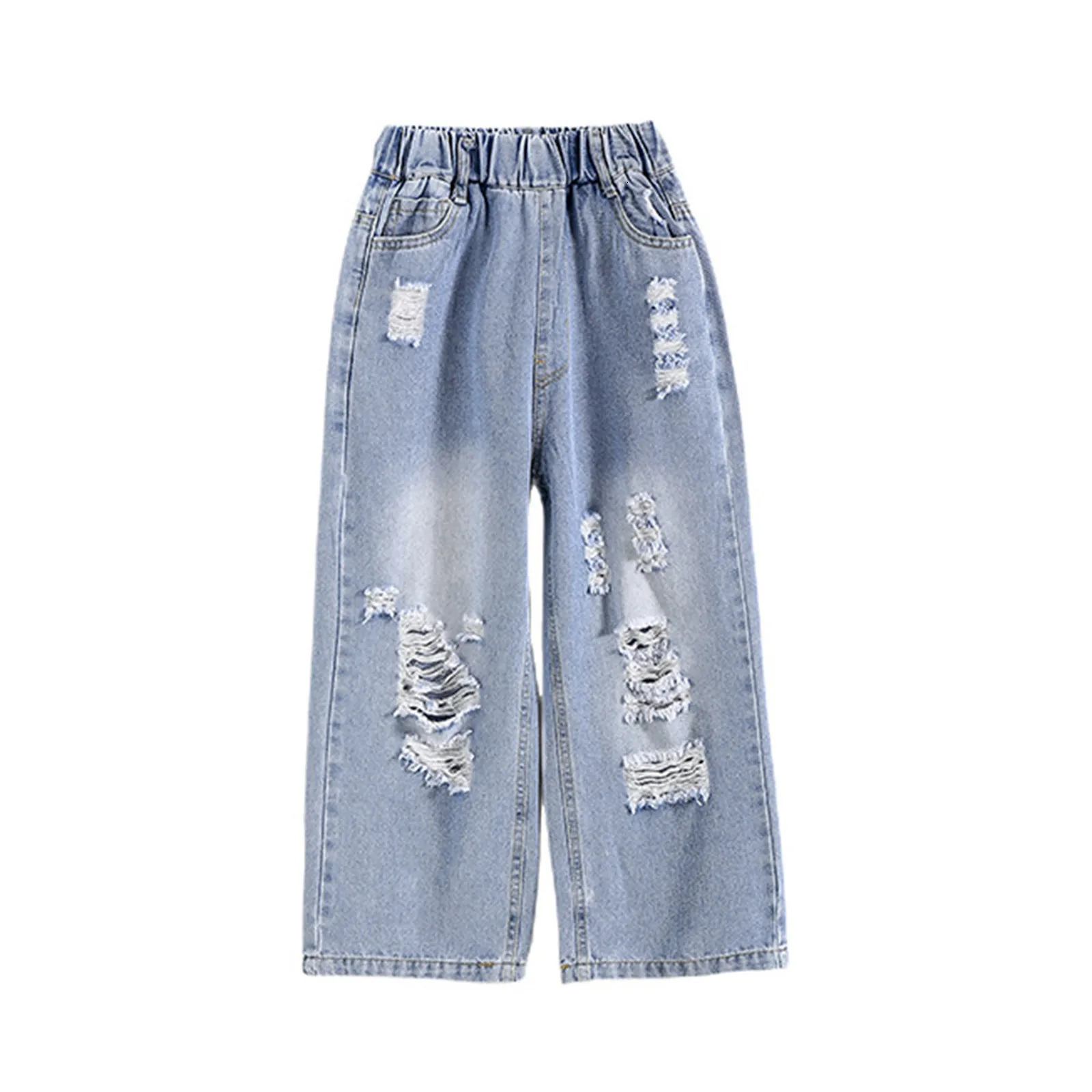Boys Jeans Spring Summer Teenagers Fashionable Overalls Ripped Denim Trouser Straight Style Loose Casual Girls Outfits 250527