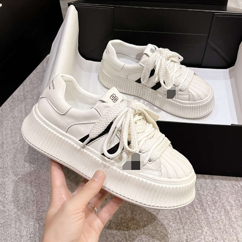 Platform Height Increasing Mesh White Summer Women's Shoes 2024 New Breathable Versatile Genuine Leather Chunky Sneakers
