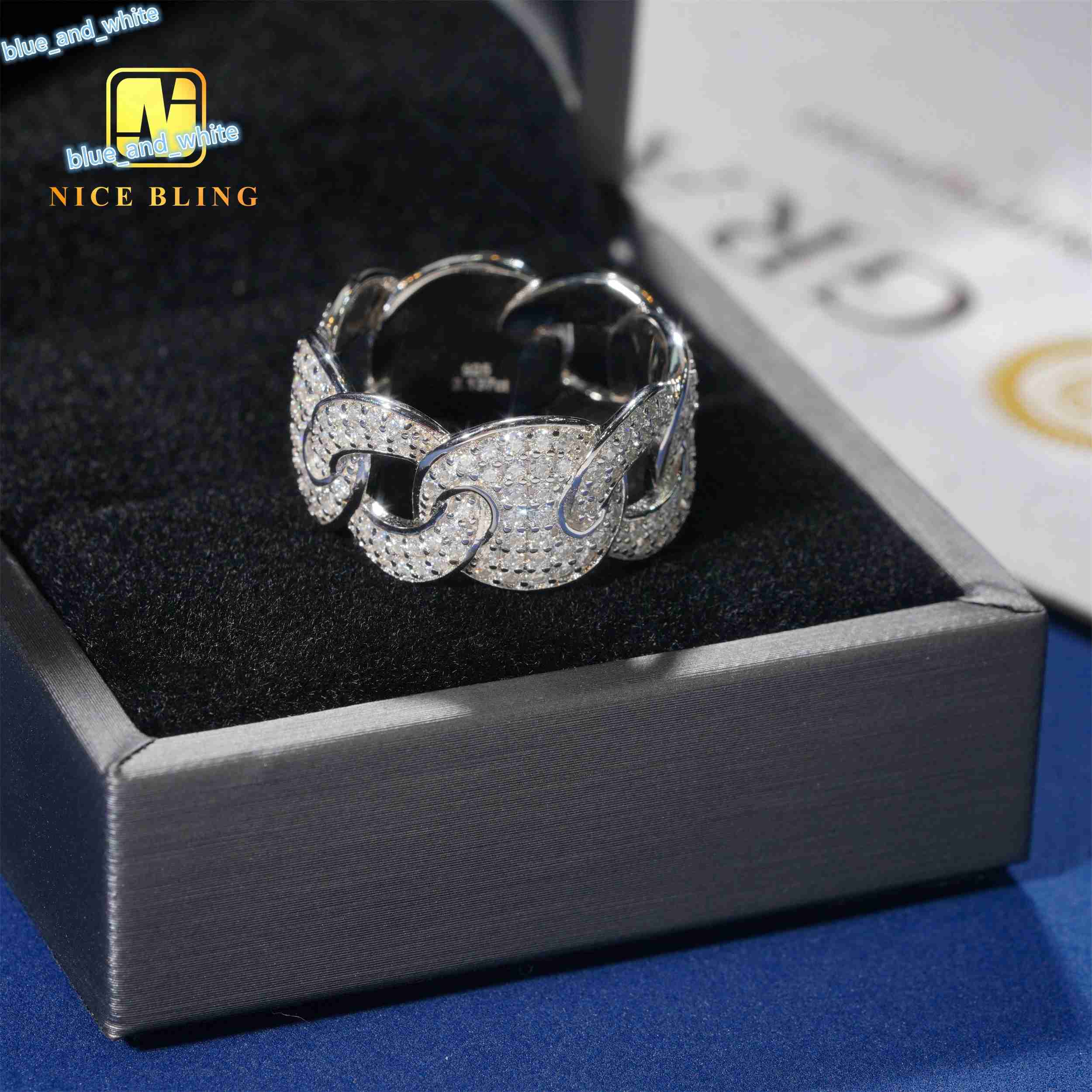 Unisex Hip Hop Moissanite Cuban Rings 925 Sterling Silver Iced Out Jewelry Cheap Price Lab Diamond Cuban Rings