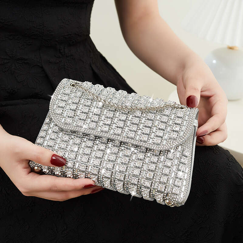 New Style Diamond-Encrusted Shiny Women's Evening Fashion Versatile Chain Crossbody Small Square Underarm Bag