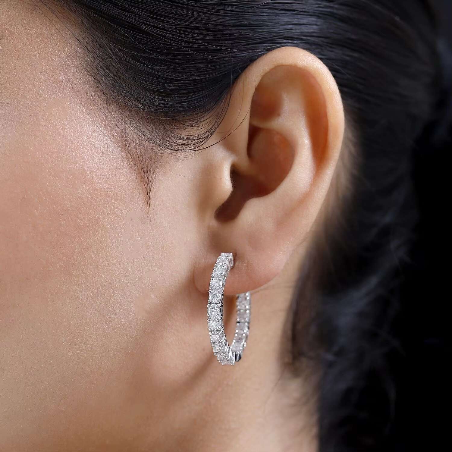Moissanite Inside Out Hoop Earrings in Platinum Over Sterling Silver High Quality Wholesale Earrings Jewelry