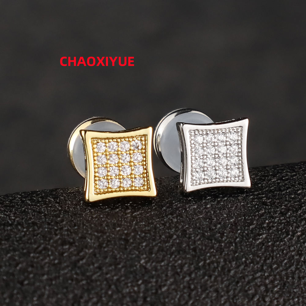 Dropshipping Hip Hop Jewelry 925 Sterling Silver Prong Setting 7x7mm CZ 3d Cube Box Diamond Stud Earrings for Mens