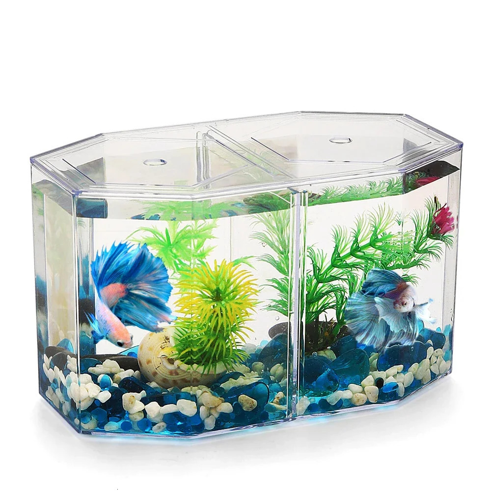 Transparent Acrylic Betta Fish Tank Double-grid Rhombus Guppy Aquarium Hatching and Breeding Isolation Box 250530