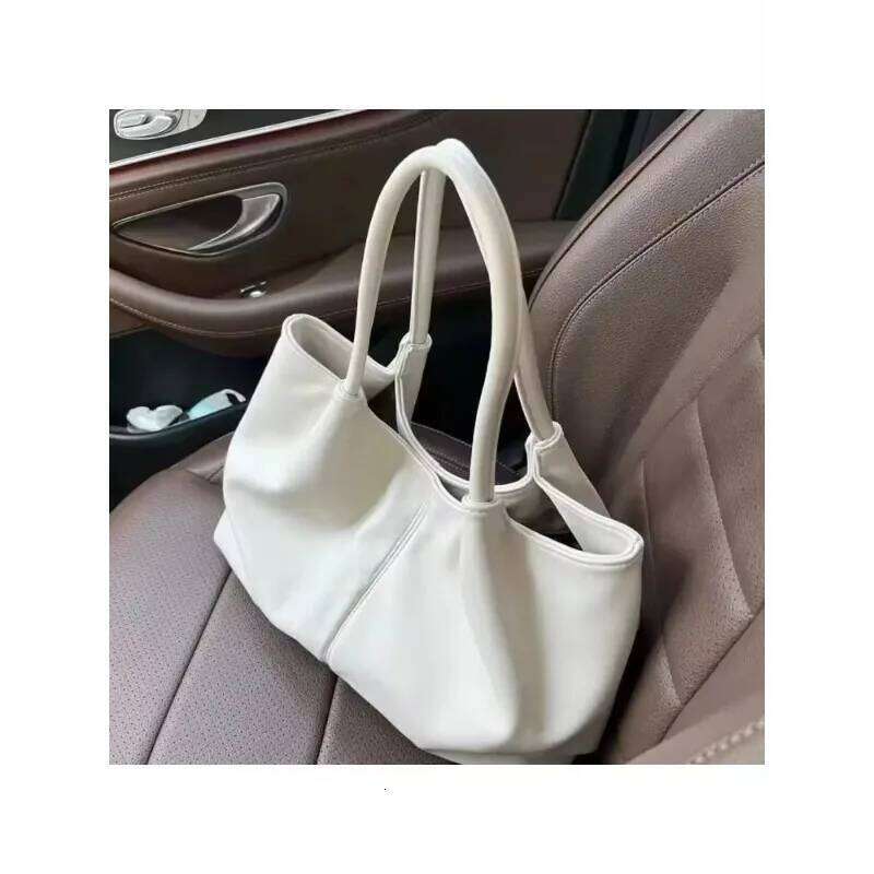 Simple White Shoulder 2025 Women's PU Leather Soft Underarm Tote School Large Capacity Bag Full Student Shopping Handbag