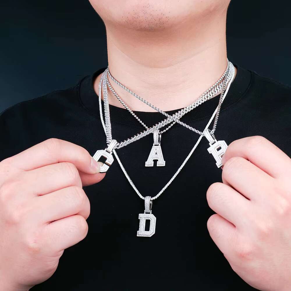 Custom Sterling Silver 925 Fine Hiphop Jewelry Men Women Diamond Name A-z Initial Letter Charm Moissanite Pendant for Necklace