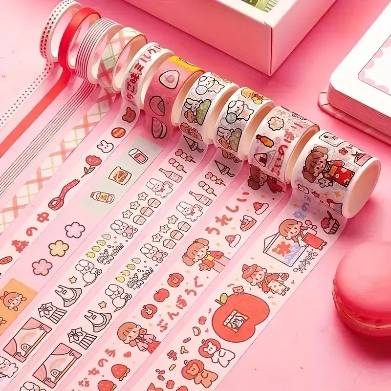 20 Rolls Boxed Kawaii Washi Tape Set Cute Cartoon DIY Masking Tape Grid Sticky Note Paper for Scrapbooking Journaling 250530