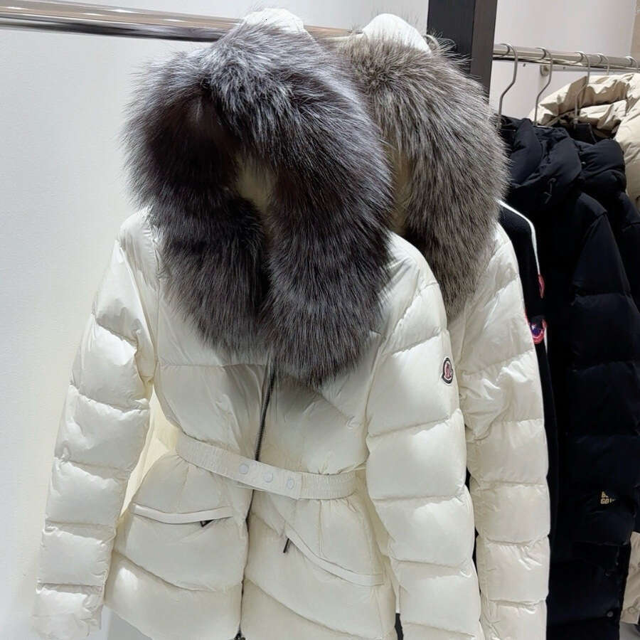2024 New Slim Fit Versatile Goose with Fur Collar, Silver Fox Waist-Cinching Stylish Petite Coat Down Jacket