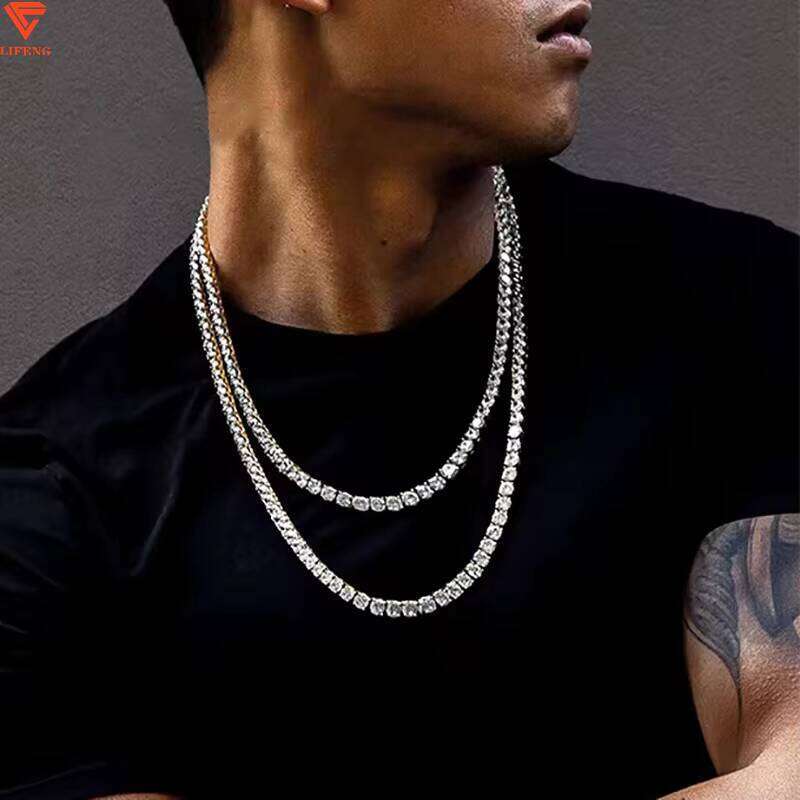 Pass The Dia Test VVS Moissanite 3mm 4mm Wide Sterling Sier Tennis Chain Hip Hop Jewelry Necklace For Men And Women