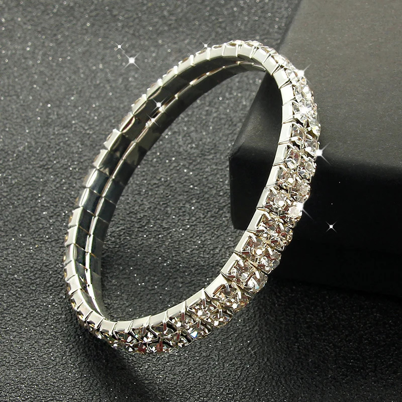 MultiStyle Silver color Rhinestone Bracelets Bangles Wedding Bridal Bracelet Stretching Wristband Bracelet For Women Jewelry 250528