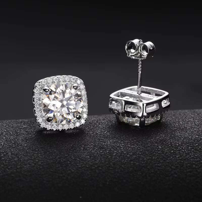 Wholesale High Quality New Fashion Hip Hop 925 Sterling Silver Iced Out Moissanite Square Stud Earrings