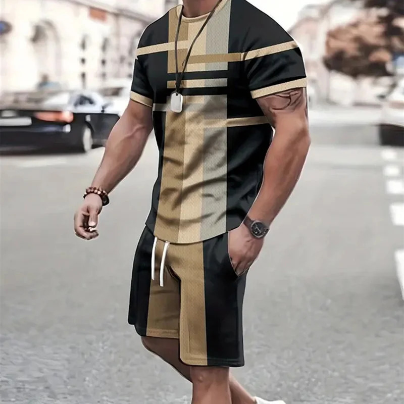 2024 Fashion Mens Sportswear Short Sleeve T Shirt And Sports Shorts Summer Casual Vintage Patchwork Suit Two Piece 250529Z