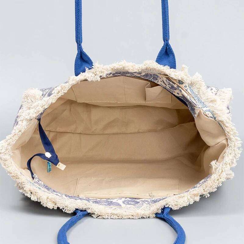 Fashion Canvas Shoulder Vintage Bohemian Tote Bag European And American Large Capacity Zippered Handbag For Women