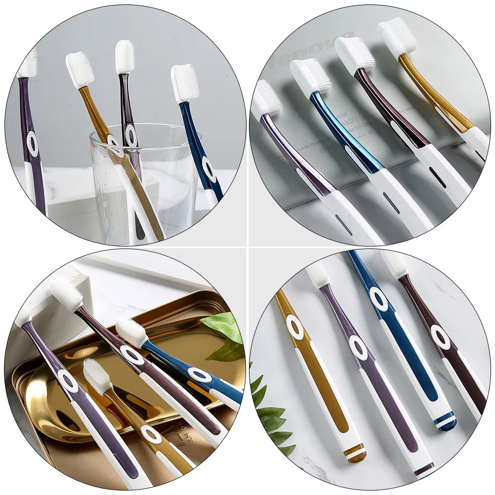 4Pcs Silicone Adult Tooth Portable Nano Toothbrushes Assorted Color 250528