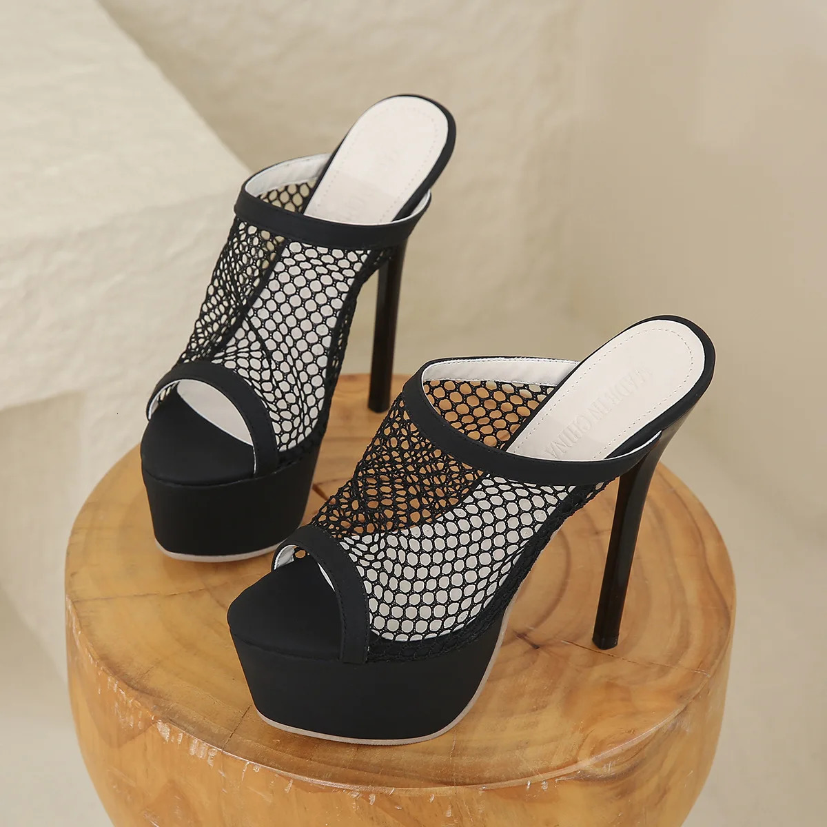 Slippers for Women Size 35-42 Platform Mules Breathable Mesh Peep Toe Extreme High Heels Sandals Summer Shoes Lady Pumps 250528