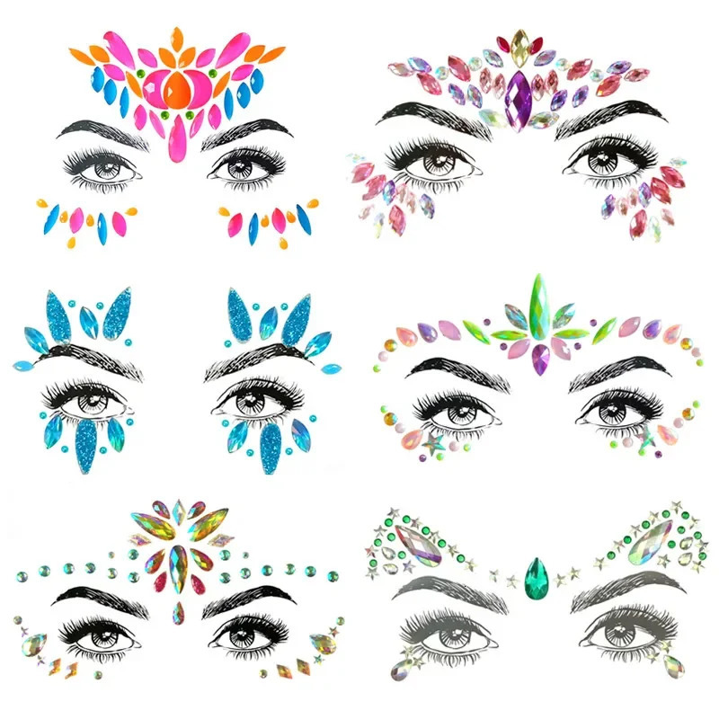 Face Jewels Temporary Tattoo Sticker Glitter Body Gems Gypsy Festival Adornment Party Face Decoration Tattoo Beauty Makeup Tools 250530