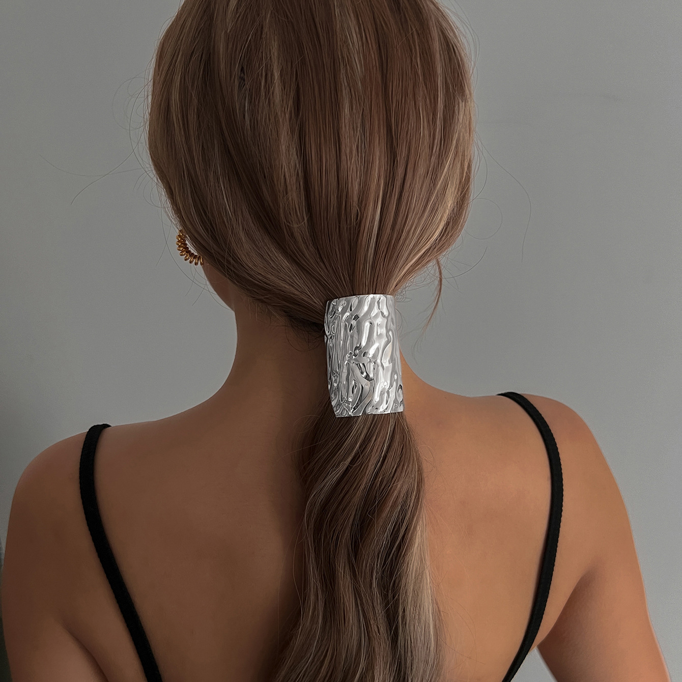 European American Metallic Minimalist Hair Tie Retro Low Ponytail Hair Ring for Women Cross Border Headpiece