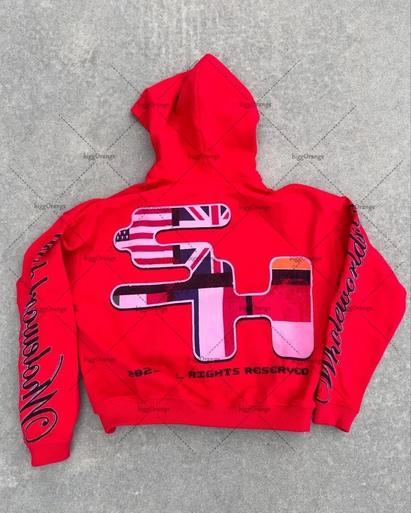 American Hip Hop Goth Punk Oversized Zipper Hoodie Men Y2K Casual Fashion High Street Trendy Streetwear Sweatshirt Women 250526