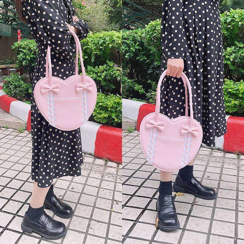 Lolita Heart Shaped Handbag For Women Japanese Kawaii Shoulder Bowknot Purses And Handbags Girls Satchel Bag Totes