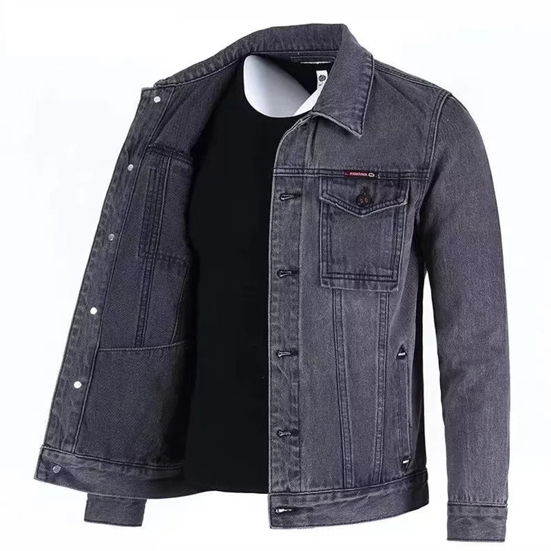 Men Fashion Denim Jacket Spring Autumn American Retro Versatile Lapel Workwear Coats Solid Casual Loose Pockets Blue Tops 250530