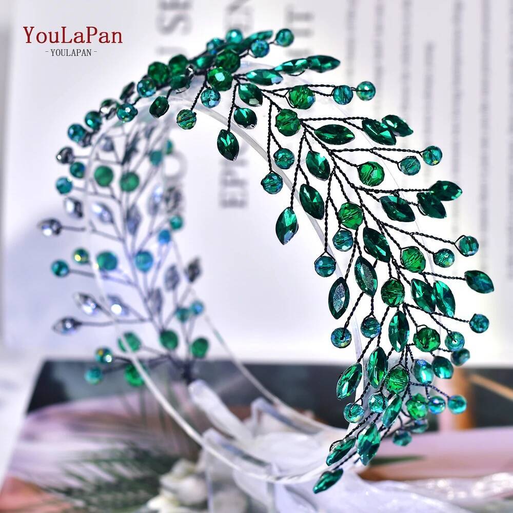 YouLaPan Elegant Bridal Evening Gown Accessories Bridesmaid Belt Green Rhinestone Wedding Dress Waist Decoration SH799