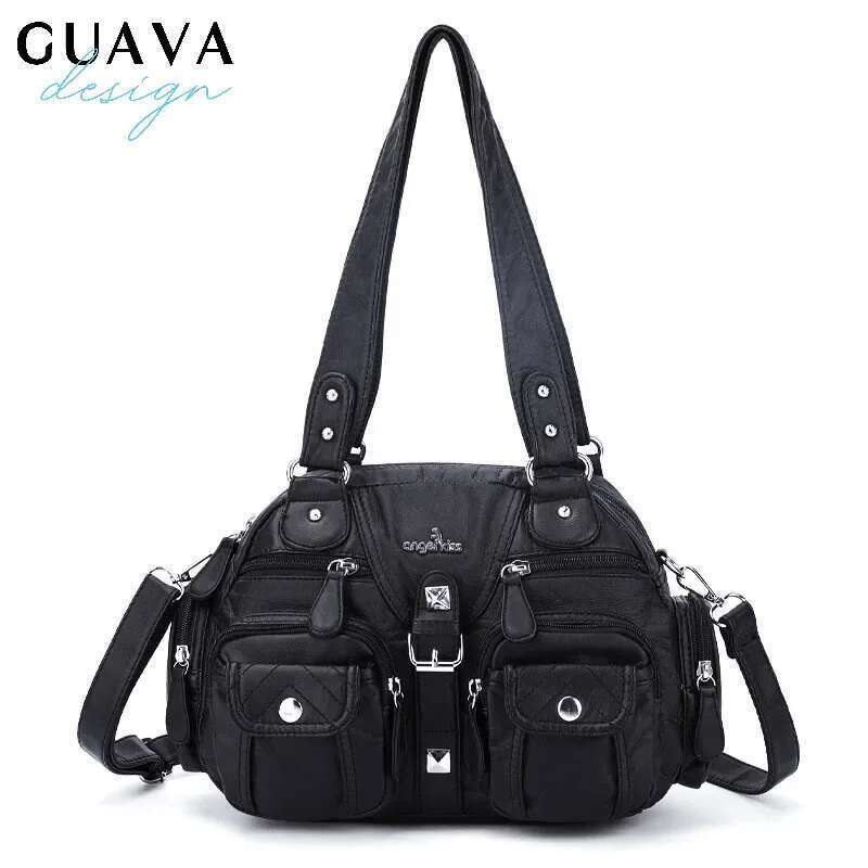 Pu Lady Women Fashion Shoulder Bag Soft Hobos Messenger Top-Handle Handbag Satchel Front Pockets Purse Bolsas