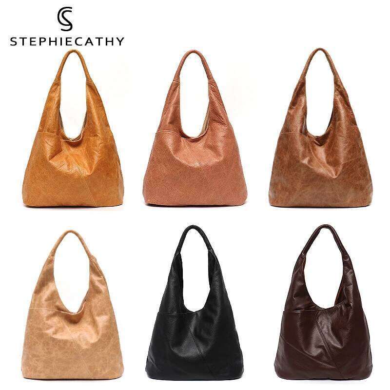 OLOEY SC Single Handle Over Shoulder Hobo Bag Women Retro Leather Soft Multi Pockets Large Capacity Handbag Vintage Style Snap button